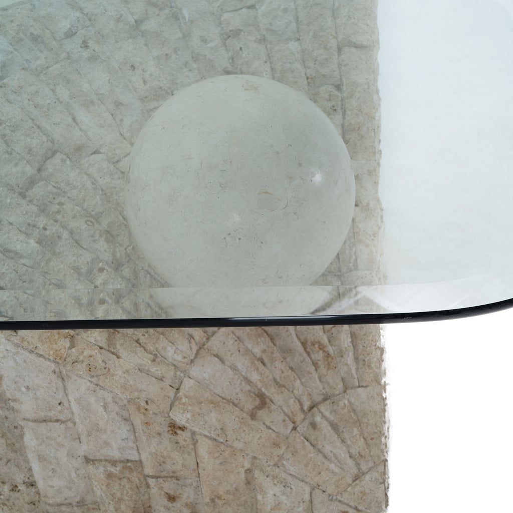Tan Stone & Pearl Glass-Top Coffee Table