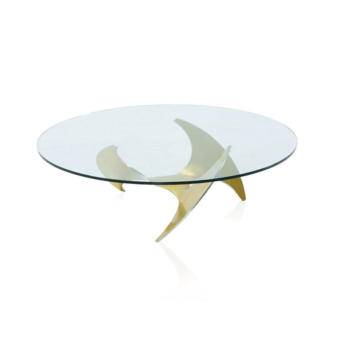 Glass & Brass Base Round Coffee Table