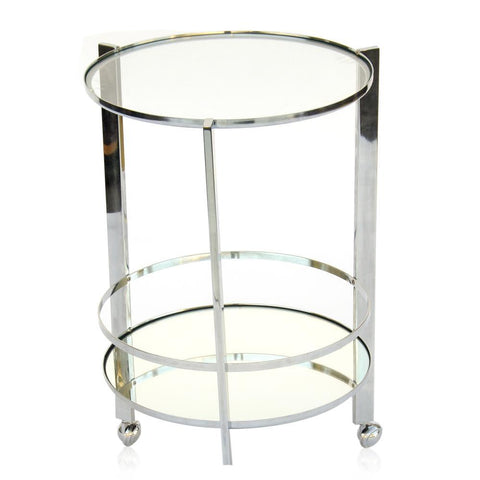 Chrome & Glass Circular Rolling Side Table
