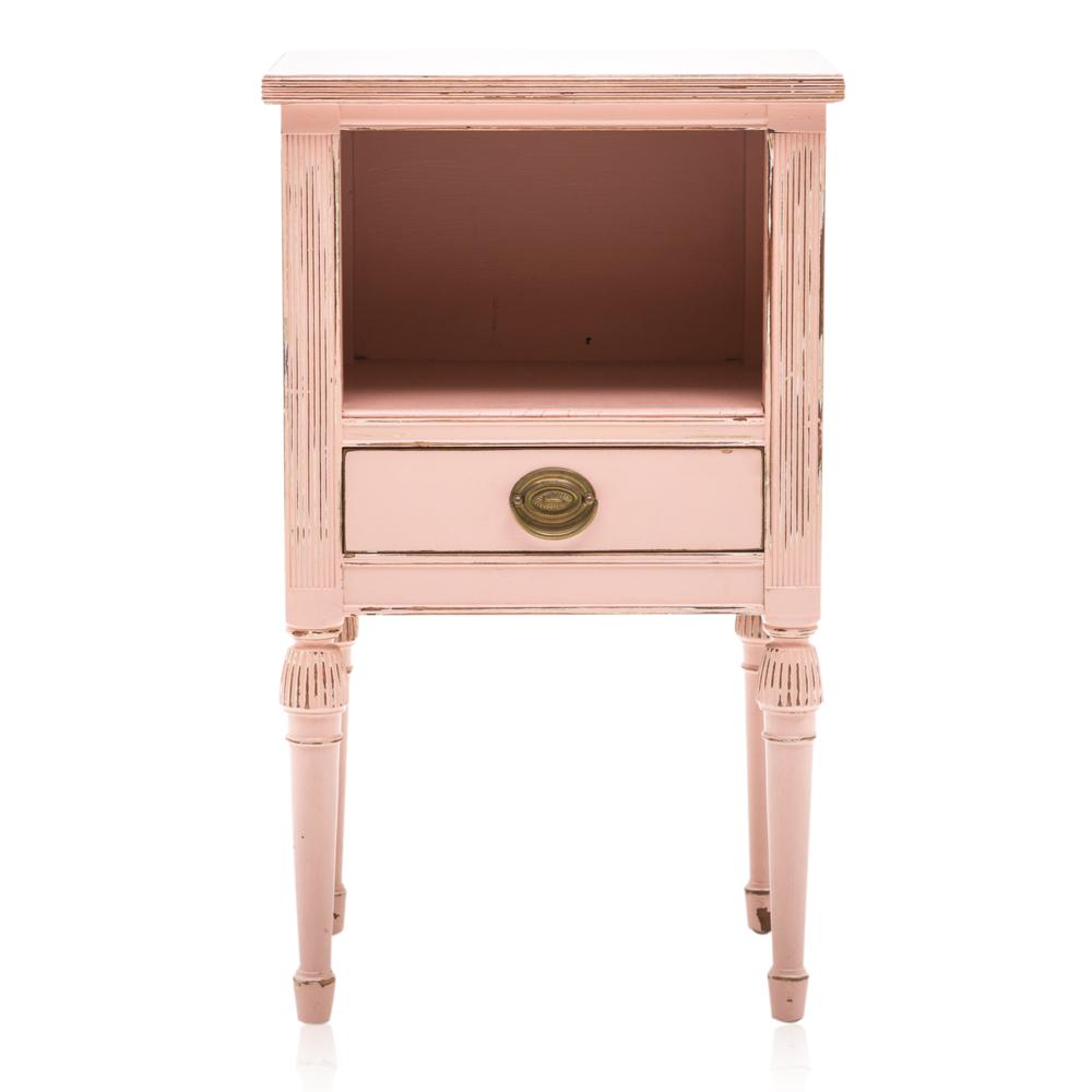 Pink Wooden Rustic Chic Bedside Table