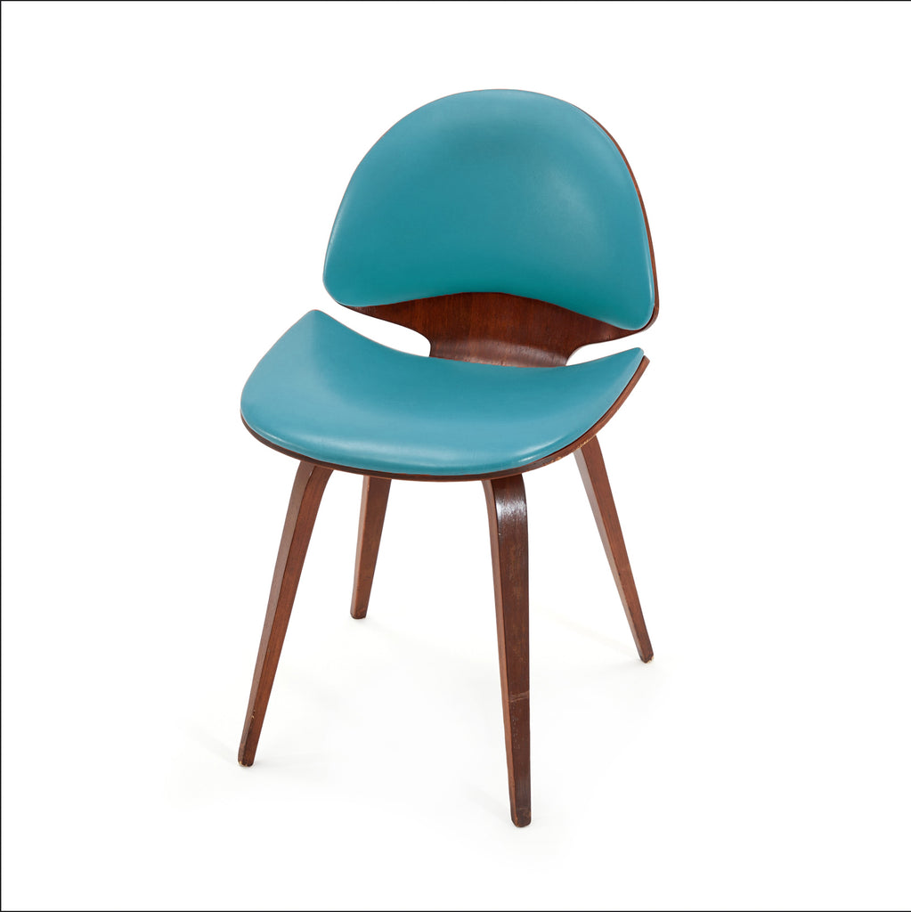 Blue & Wood Mid Century Side Chair