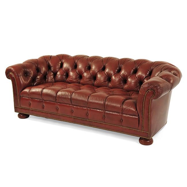 Brown Leather Tufted Chesterfield Love Seat Sofa