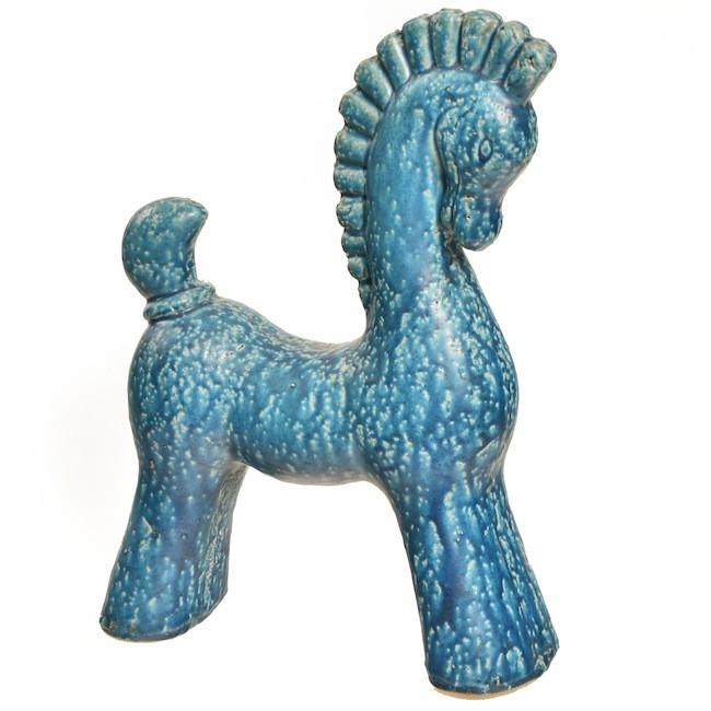 Blue Ceramic Horse Sculpture