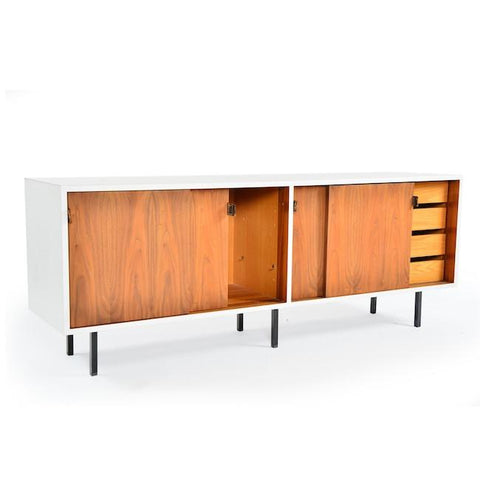 Knoll Credenza - White with Wood Doors