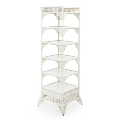White Rattan Chinese-Style Shelf