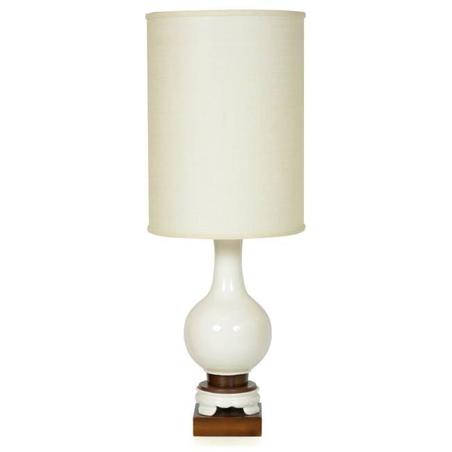 White Table Lamp with Wood Base