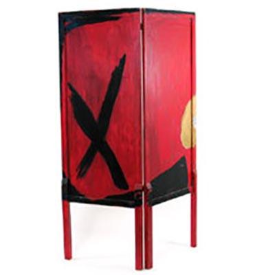 Abstract Black-Red Painted Quad Panel Screen