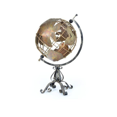 Brass Globe on Metal Rustic Stand