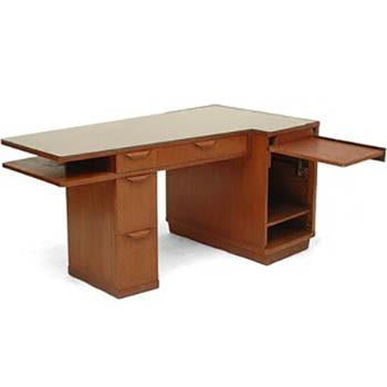 Dunbar Walnut Angled Side Desk with Asymmetrical Glass Top