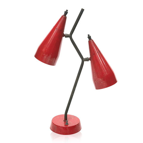 Red and Brass Cone Table Lamp