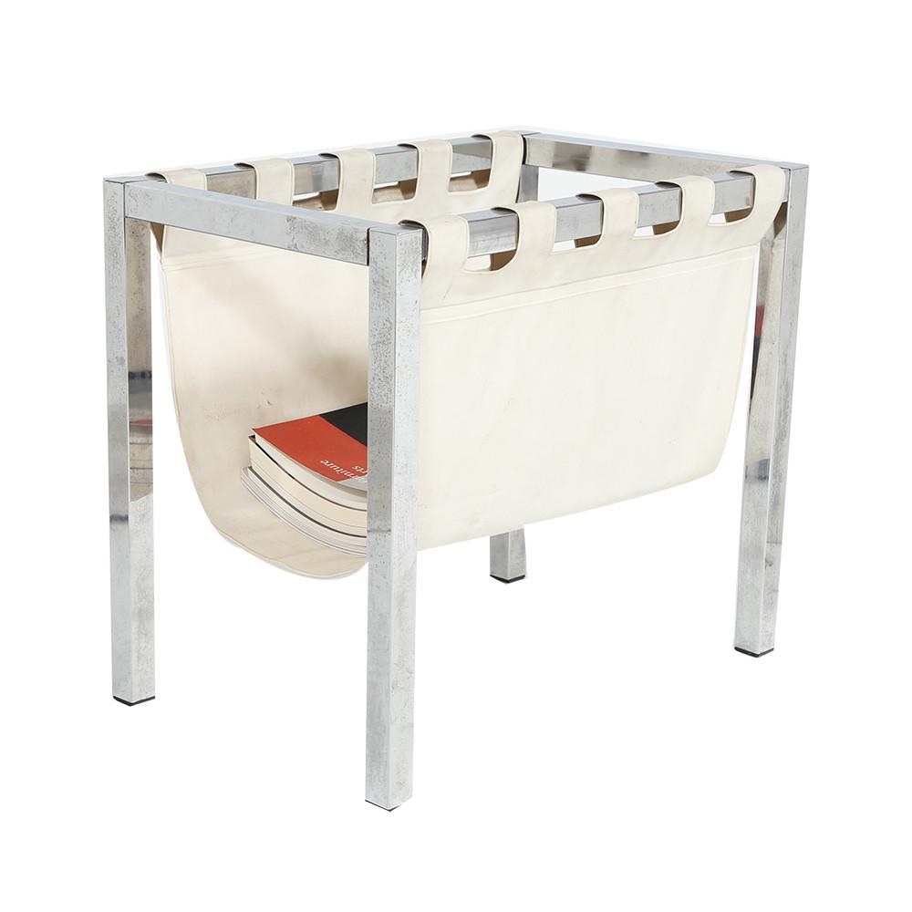 Silver & White Canvas Magazine Rack with Sling