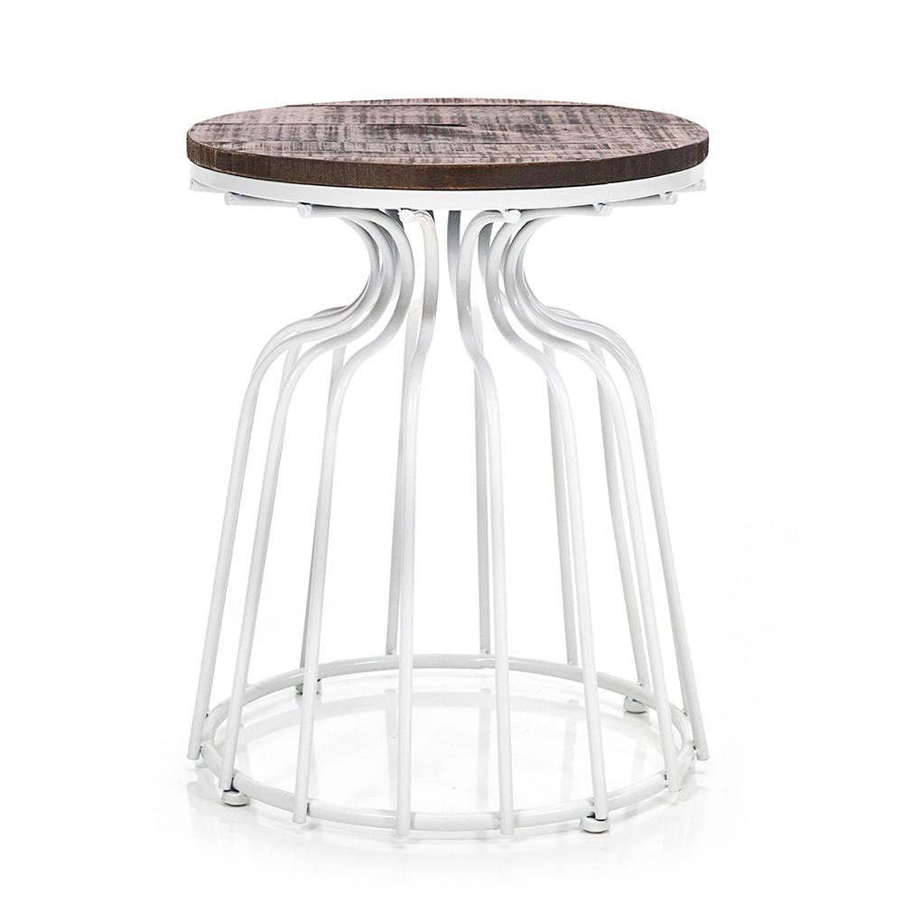 White Metal and Wood Top Stool