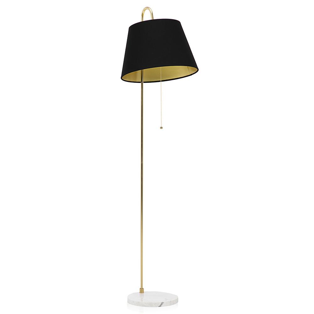 Modern Brass Pole Floor Lamp with Black + Gold Shade
