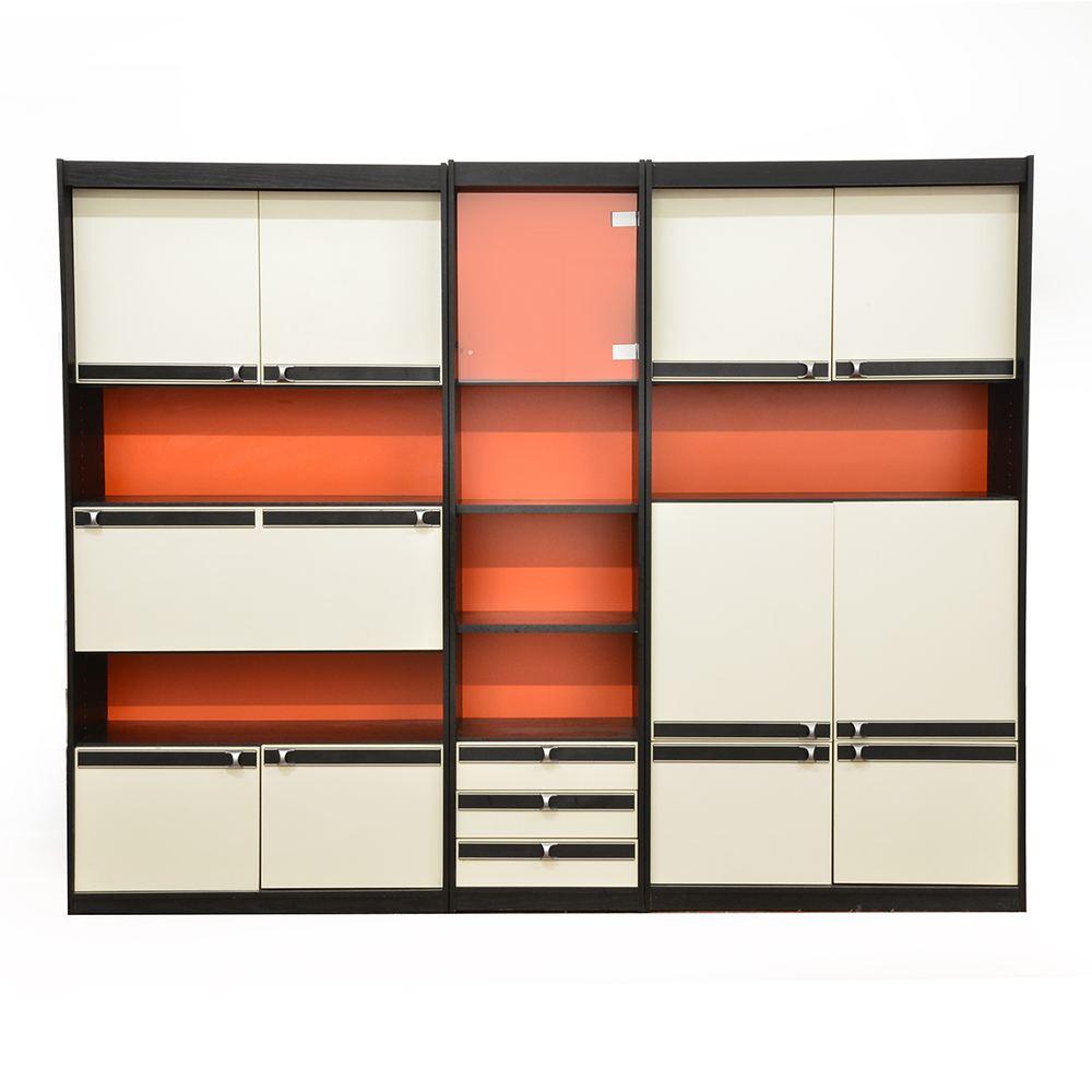 Black and White Bookcase Wall Unit w Orange Back