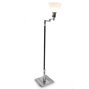 Silver Pole Square Base Floor Lamp w Glass Torchiere Shade