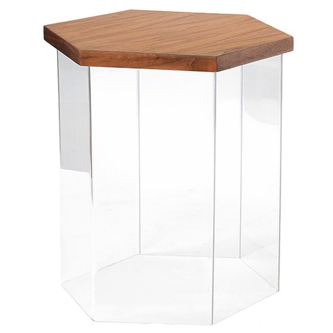Wood Hexagon Top Lucite Base Side Table