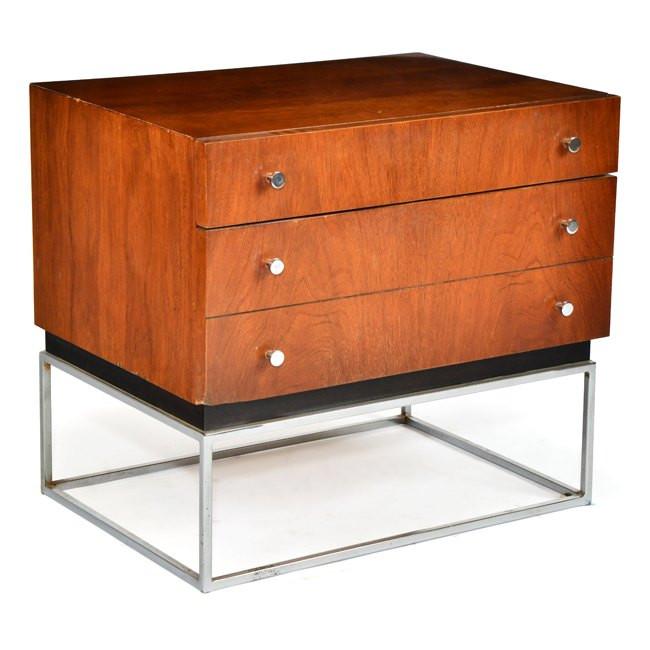 Wood Three-Drawer Cabinet With Metal Base