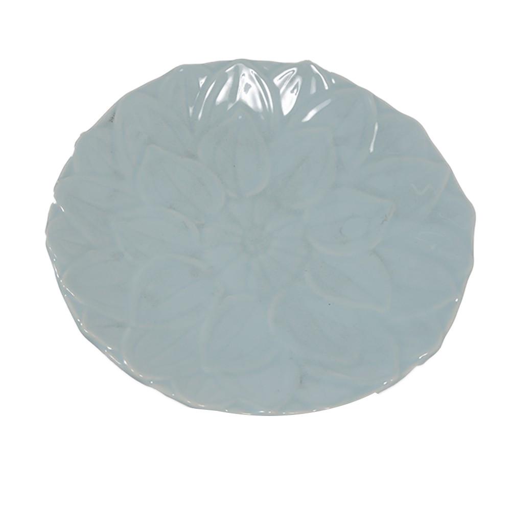 Blue Aqua Ceramic Floral Plate  Small (A+D)