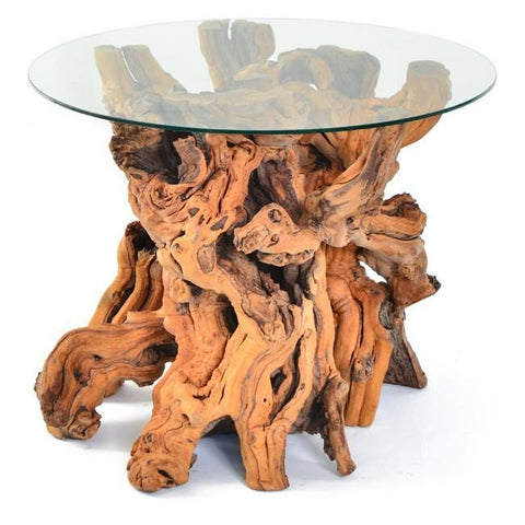 Wood & Glass Gnarled Log Side Table