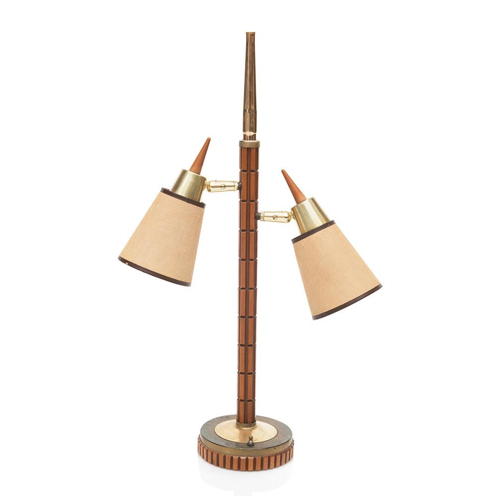 Wood and Brass Double Table Lamp