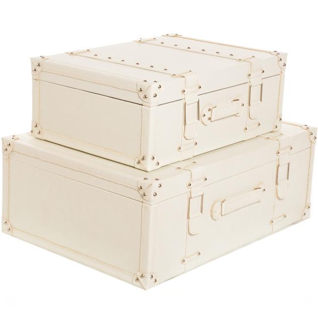 White Leather Suitcase w Rivets