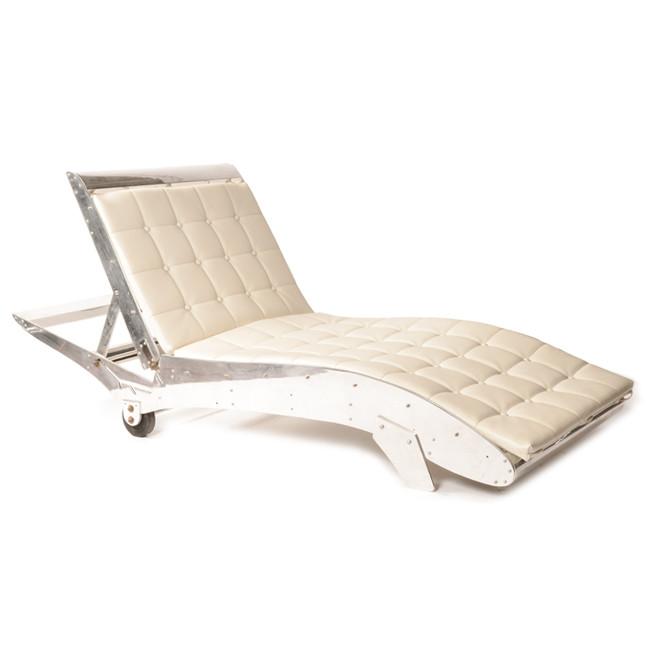 White Leather Aluminum Frame Chaise Lounger