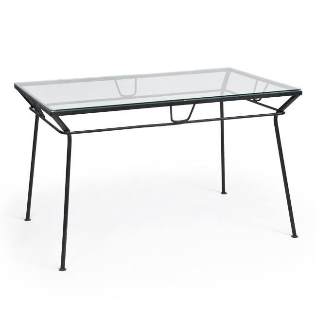 Glass & Black Metal Rectangle Outdoor Dining Table