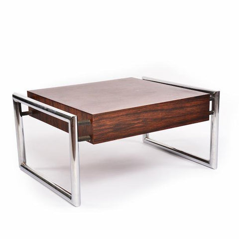 Wood & Chrome Modern Side Table