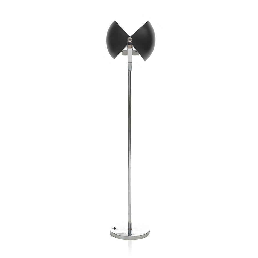 Silver Pole + Rounded Black Shade Floor Lamp
