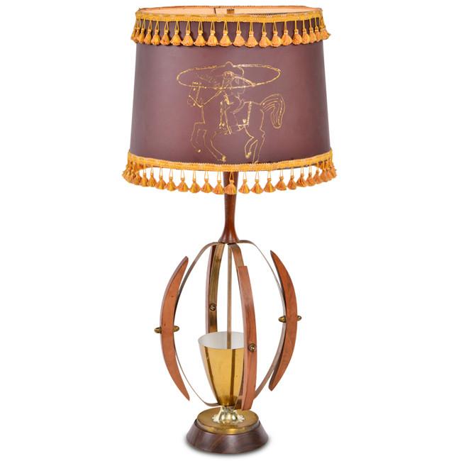Brass and Walnut Cowboy Lamp