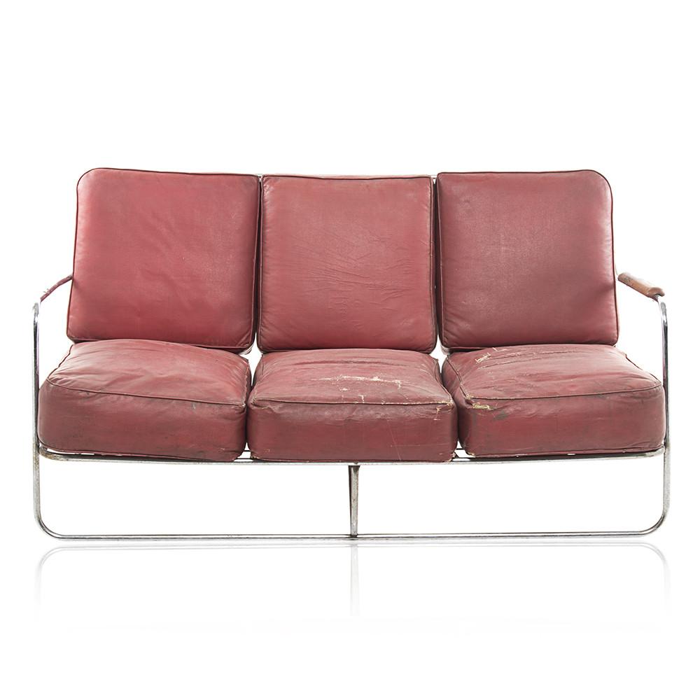 Distressed Deco Couch - Red with Silver Frame