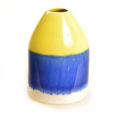 Blue and Yellow Ceramic Harbor Buoy Small Vase (A+D)