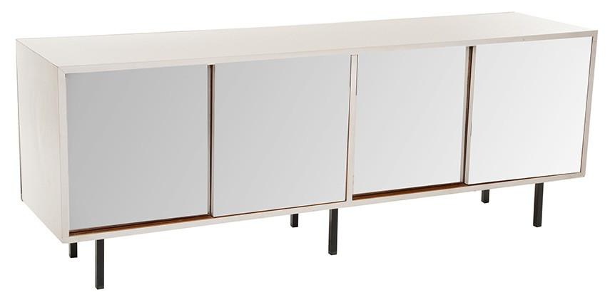 White Knoll Credenza with Silver Sliding Doors