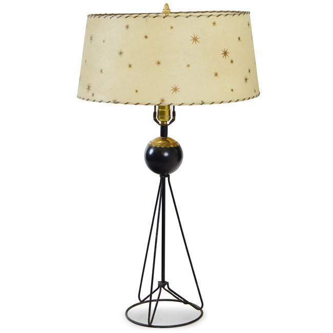 Black Wire Gold Star Shade Table Lamp