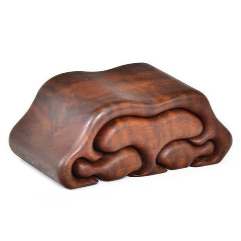 Wood Abstract Polished Compartment Sculpture - Dark Plateau