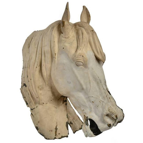 Broken Tan Metal Horse Head Sculpture