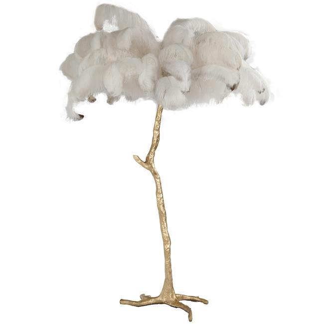 Gold Palm Tree Ostrich Feather Floor Lamp