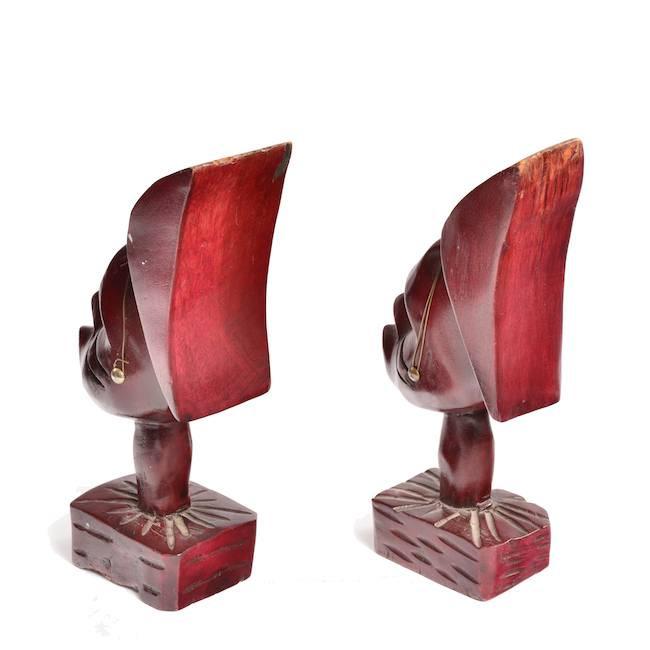 Pair of Red Wood African Bust Sculptures