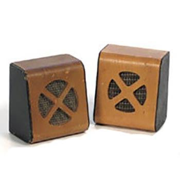 Wood and Black Table Top Speakers