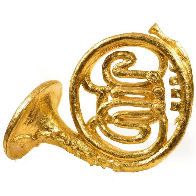 Gold Painted Plastic French Horn Sculpture