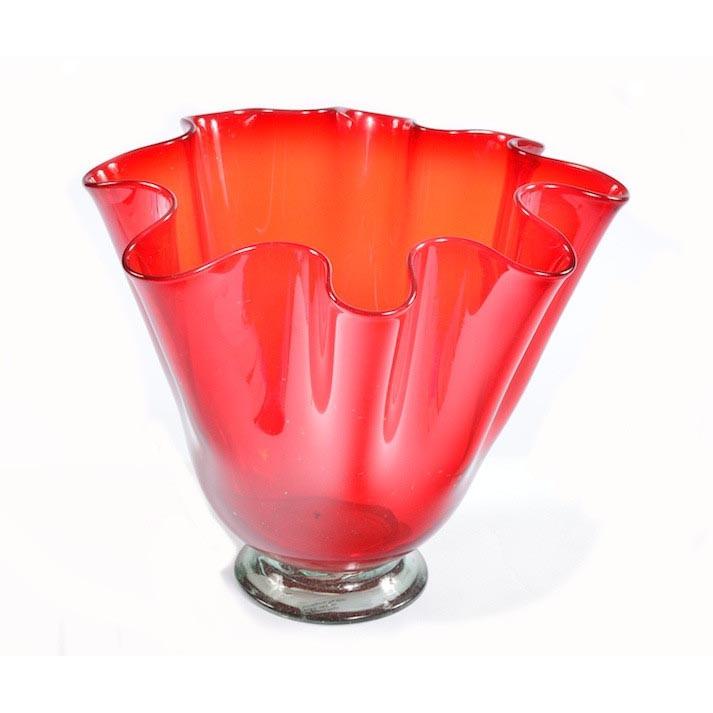 Red Orange Wavy Glass Bowl