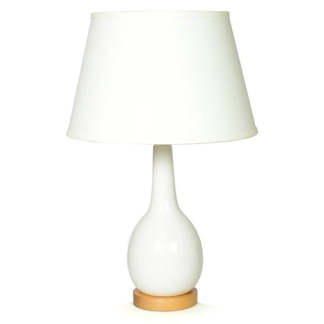 White Table Lamp with Wood Base