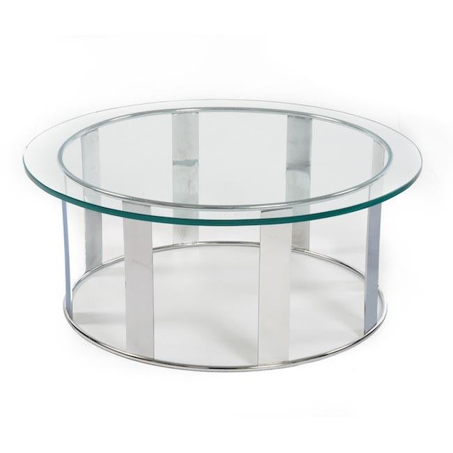 Glass & Chrome Slat Small Circle Coffee Table