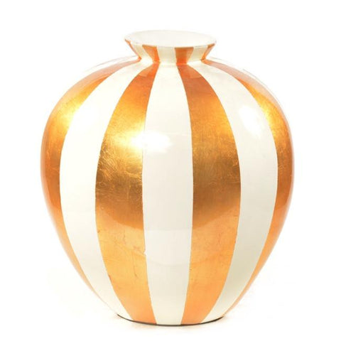 Gold White Striped Vase