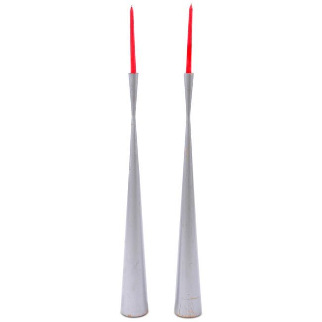 White Tall Candlestick Pair