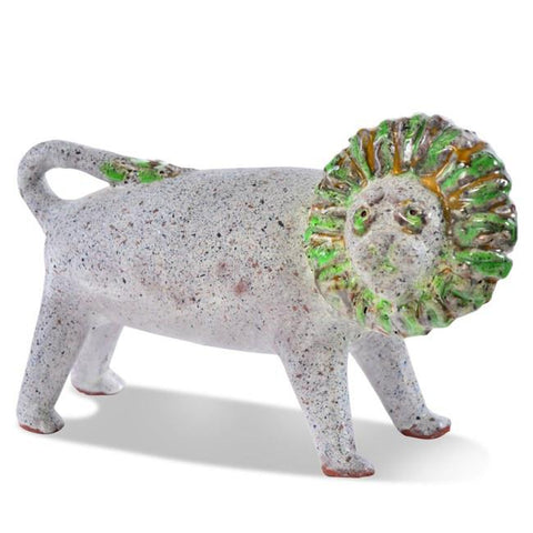 Green and Grey Small Ceramic Lion Sculpture