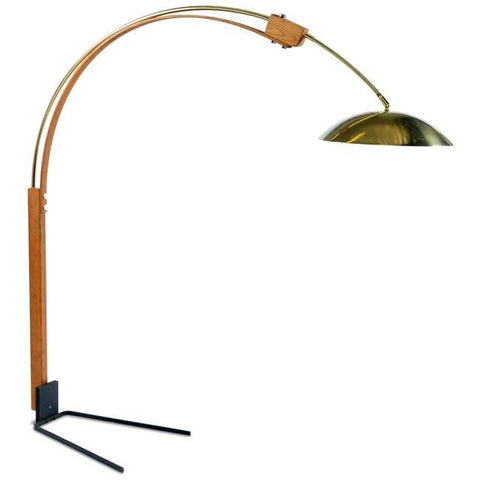 Wood and Brass Arc Floor Lamp