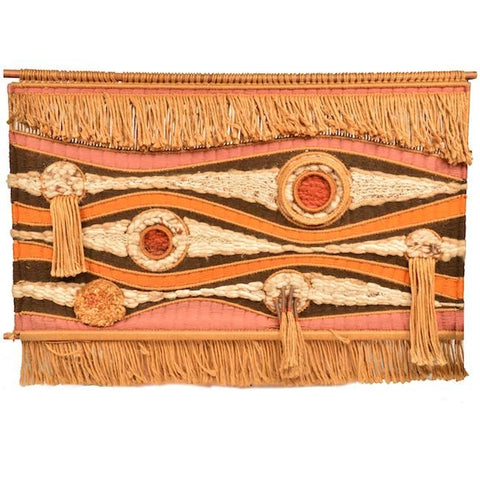 Huge Tan Brown Orange Abstract Woven Hanging Tapestry