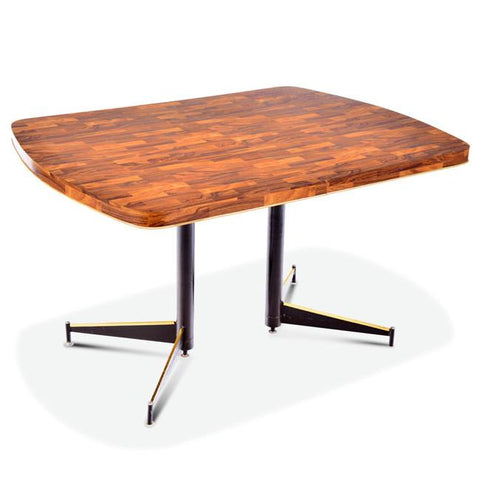 Wood Lacquer Dining Table with Brass Trim