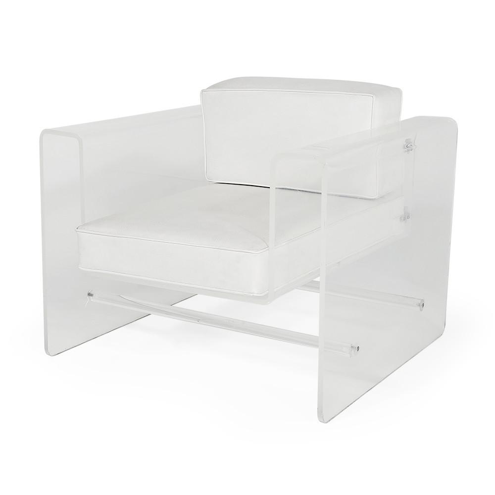 White & Lucite Waterfall Arms Lounge Chair